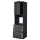 Modern black kitchen cabinet with three drawers and open top shelf, sleek design.