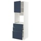 Blue kitchen unit with 3 drawers and 1 cabinet, white frame.