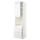 High gloss white METOD kitchen cabinet with integrated handles and drawers.