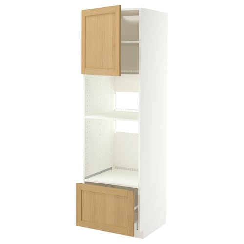 METOD / MAXIMERA High cabinet f built-in appliances, white/Forsbacka oak, 60x60x200 cm