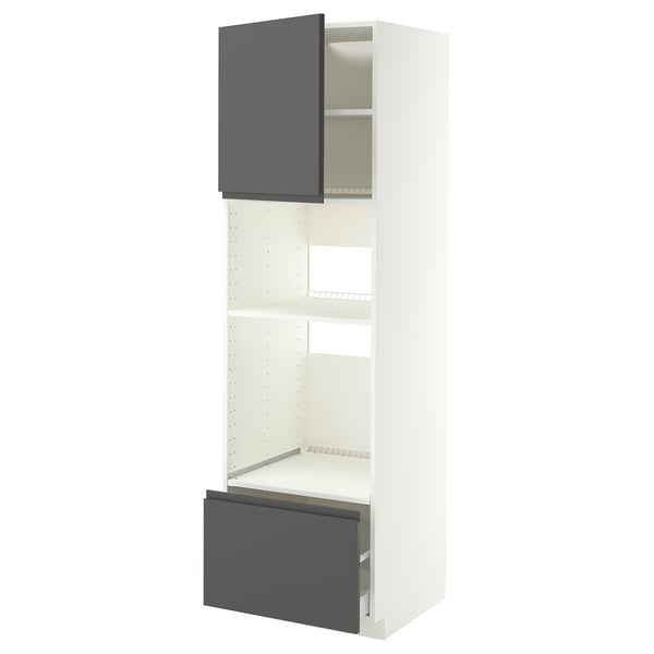 METOD / MAXIMERA High cabinet f built-in appliances, white/Voxtorp dark grey, 60x60x200 cm