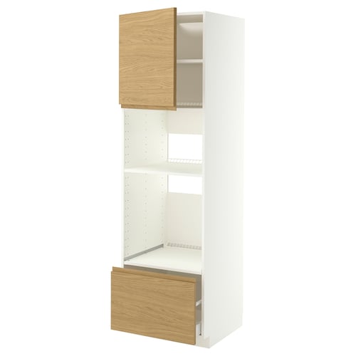 METOD / MAXIMERA High cabinet f built-in appliances, white/Voxtorp oak effect, 60x60x200 cm