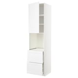 METOD white kitchen unit, tall with storage compartments.