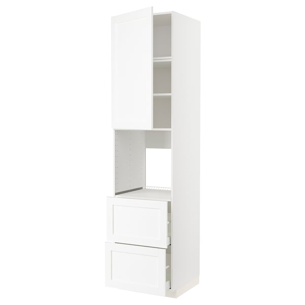 METOD white kitchen cabinet: tall, rectangular, sleek design, multiple compartments, durable, and modern.
