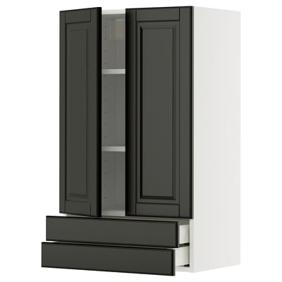 A black METOD kitchen cabinet with two doors and two drawers, offering a sleek and modern design.