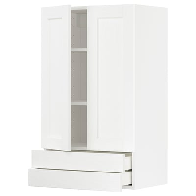 White METOD kitchen cabinet with 2 doors, shelf, drawers. Modern design, smooth surfaces.