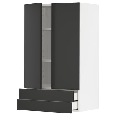 Black modern METOD kitchen cabinet with two drawers and one shelf.