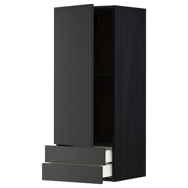 Black METOD kitchen cabinet, sleek design with adjustable shelves, smooth drawers and soft-close doors.