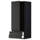 Dark gray ikea METOD kitchen module with push-open cabinet and pull-out shelf.