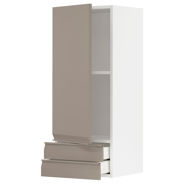 Modern kitchen cabinet: METOD, beige, wood & plastic, tall, 2 shelves, 1 drawer.