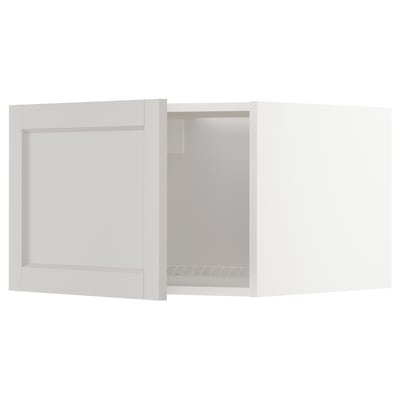 METOD fridge-freezer cabinet in white with grey lerhyttan fronts, classic style.