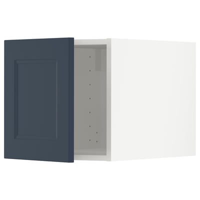 Ikea METOD kitchen cabinet in blue with recessed panel design.