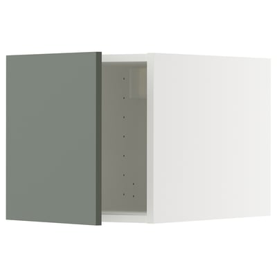 Modern grey-green kitchen unit from ikea. Sleek, frosted glass and sturdy construction.