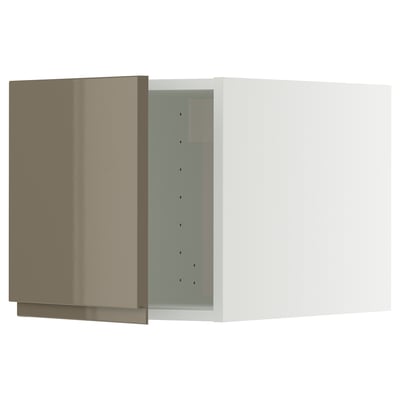 METOD kitchen cabinet in high gloss dark grey-brown with sleek design and integrated handles, part of modern kitchen system.
