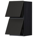 Black modern kitchen cabinet with angled doors, sleek minimalist design.