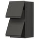 Modern kitchen with black unit, dark grey doors, sleek handle-less design.