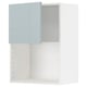 This image shows the METOD kitchen cabinet in white with a high-gloss grey-blue door and snap-on hinges.