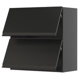 Black modern kitchen cabinet with sleek matte finish and angled edges.