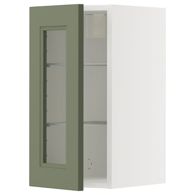 Green glass door cabinet, modern kitchen design, adjustable shelf, 25-year guarantee.