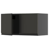 Modern black kitchen cabinet with sleek, minimalist design. Two doors with integrated handles and angular edges.
