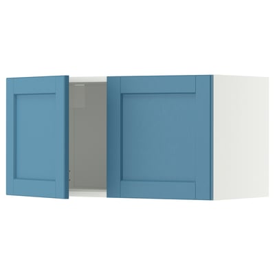 METOD Wall cabinet with 2 doors, white/Lerhyttan blue, 80x40 cm