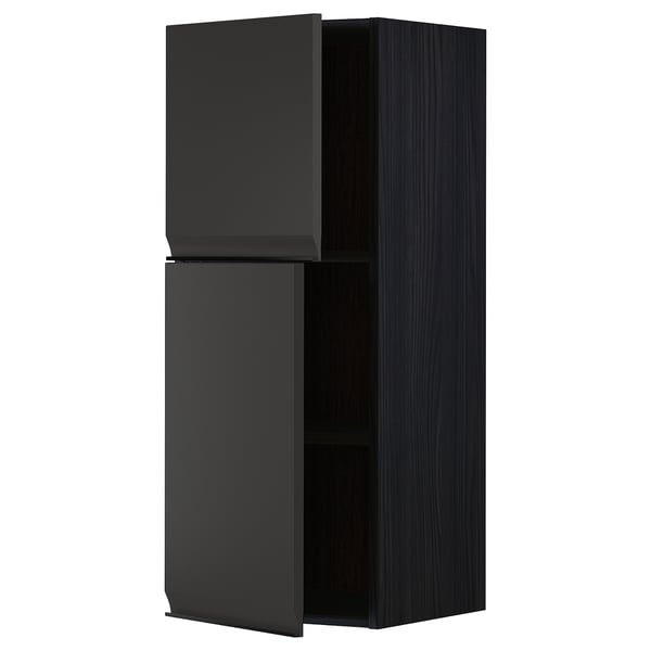 Modern black kitchen cabinet with sleek design and minimalist handles.