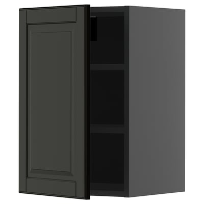 A dark grey METOD kitchen cabinet with a single door and adjustable shelf.