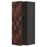 METOD kitchen unit, dark wood herringbone pattern, tall and narrow, with one adjustable shelf.