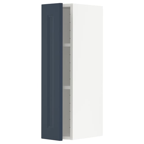 Modern blue kitchen cabinet in IKEAs METOD system, featuring a sleek design with a single door and two shelves.