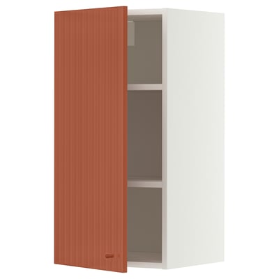 METOD Wall cabinet with shelves, white/Terrsjö red-brown wave pattern, 40x80 cm