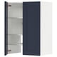 Blue wall-mounted cabinet with open door, showing shelves; modern design.