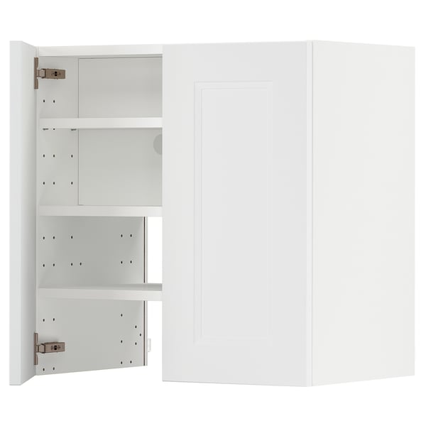 White METOD kitchen cabinet with adjustable shelves and hinges.