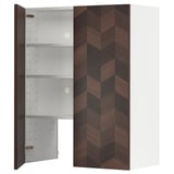 Modern dark wood cabinet with 3 shelves, adjustable, sleek handles, and chevron pattern.