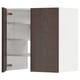 A modern, dark brown wooden cabinet with a white interior and adjustable shelves.