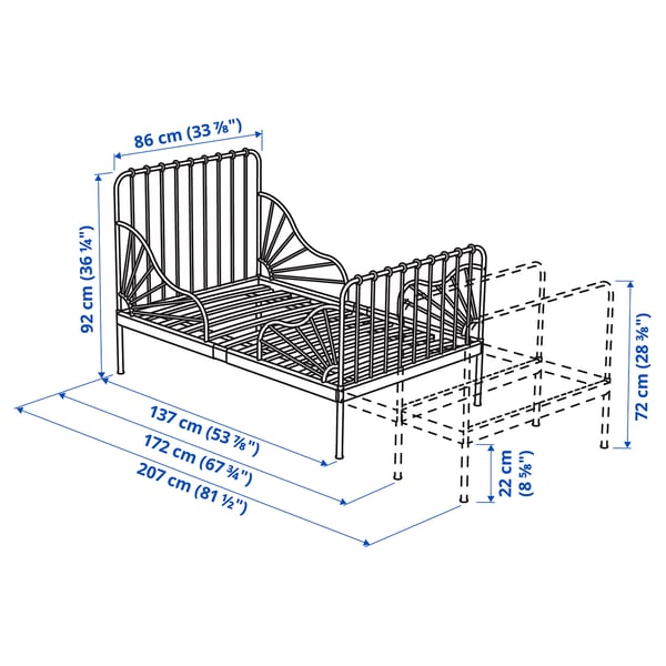 Illustration with measurements for the product: MINNEN.
