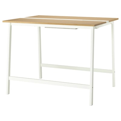 MITTZON conference table - sit/stand, white frame, oak top, minimalist, built-in footrest.