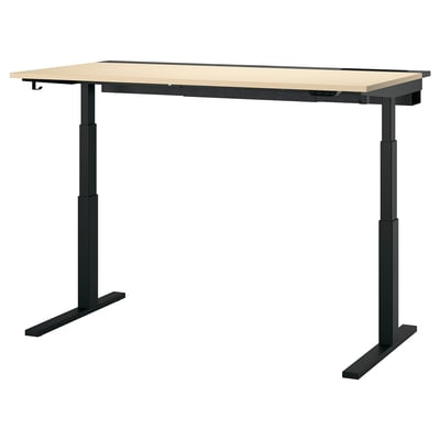 MITTZON desk, black & beech, adjustable height, rectangular top.