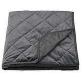 MJUKPLISTER dark grey bedspread, soft recycled polyester velvet, quilted rectangular design.