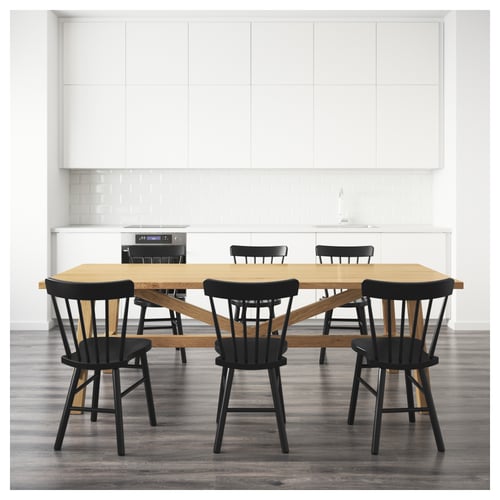 MÖCKELBY / NORRARYD table and 6 chairs, oak/black, 235x100 cm IKEA