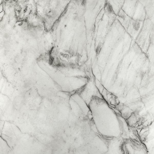 Grey veined, seamless porcelain worktop on white background, showing smooth texture and durability.