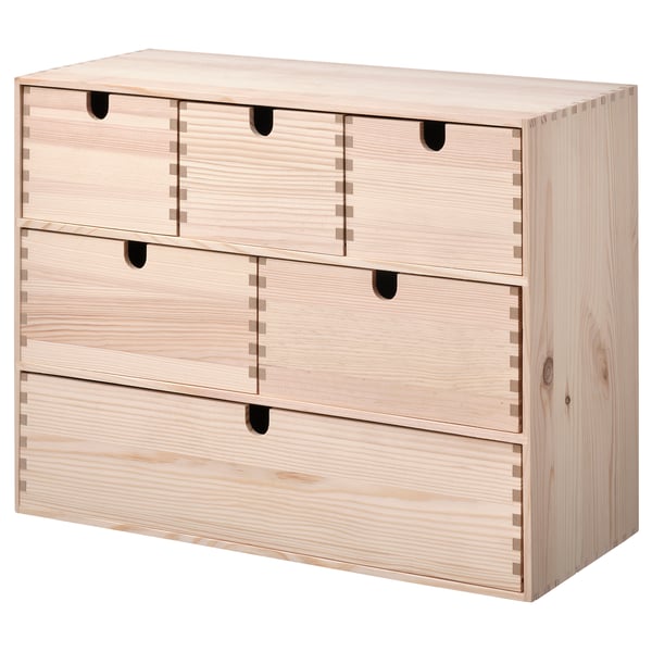 Ikea MOPPE mini chest, light wood, 9 small drawers for storage, simple rectangular design, perfect for organizing small items.