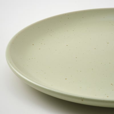 Light-green, round, matte plate with slight speckles.