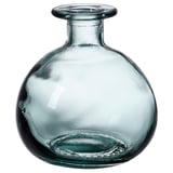 MYRMOSAIK vase: turquoise recycled glass, round bulbous shape, simple design.