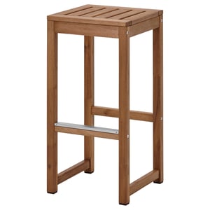 NÄMMARÖ stool, brown, acacia wood, square seat, four legs, simple design.