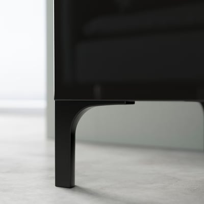 Two black NANNARP aluminum metal legs, powder coated, with screws, for raised furniture support.