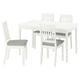 A white NÄSINGE dining set with a square table and four matching chairs, each with grey upholstered seats.