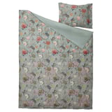 Green NÄSSELKLOCKA duvet set with colorful floral pattern.