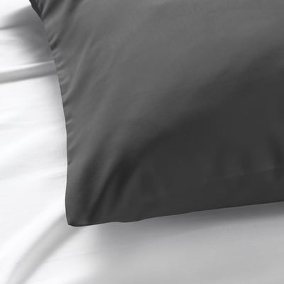 Single dark grey pillowcase, smooth, rectangular, simple design.