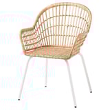 A NILSOVE chair in light beige with white legs, hand-woven rattan, and bamboo design for a natural, airy look.