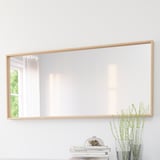 Mirror with wooden frame reflects bright room, adds elegance. Can hang vertically or horizontally.